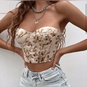 SHEIN Floral Print Lace Up Corset Crop Tube Top
